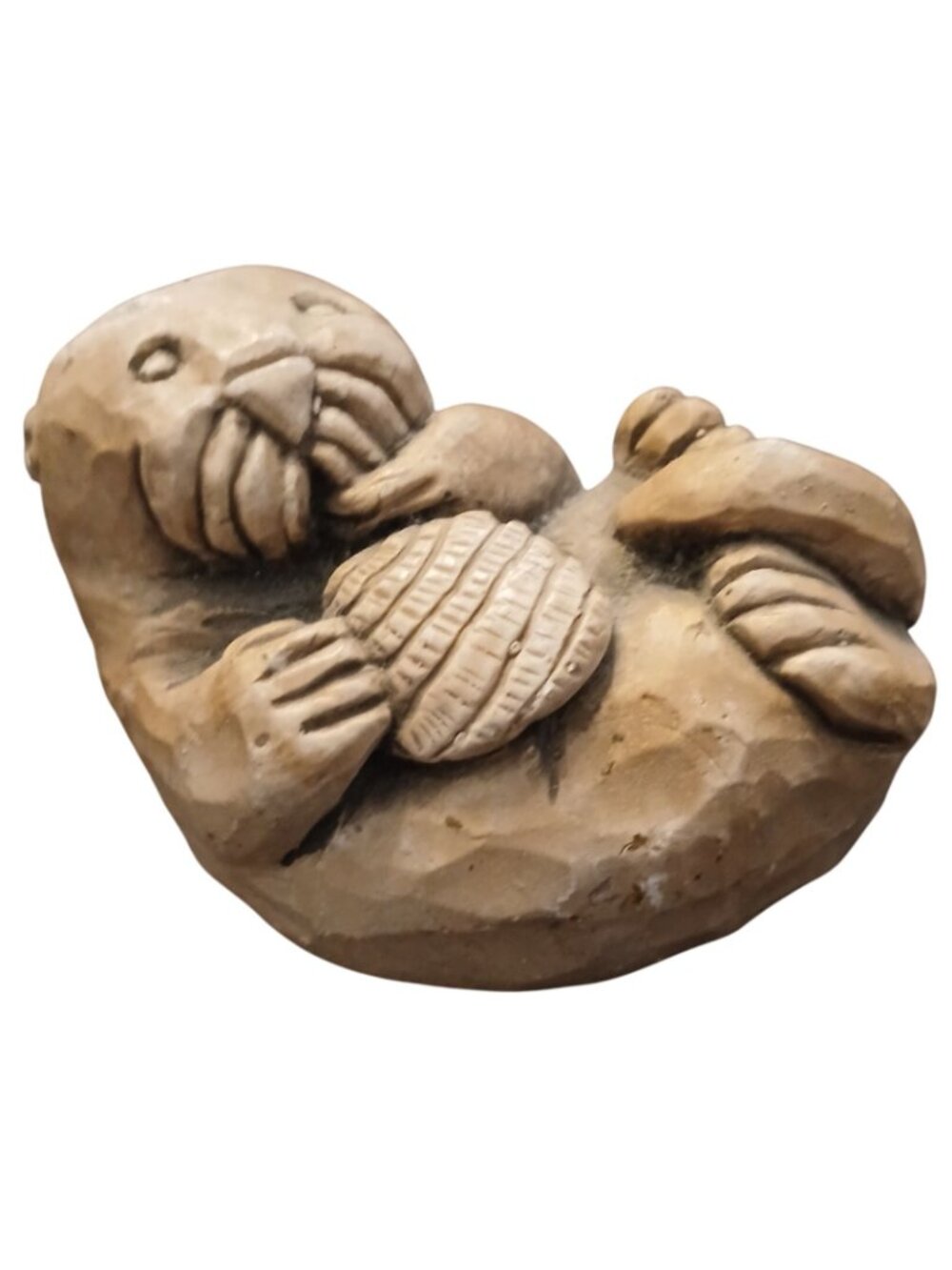 Alaska Sculpture Earthquake Clay Otter Figurine Holding Shell HandCrafted #S2 - Picture 6 of 10